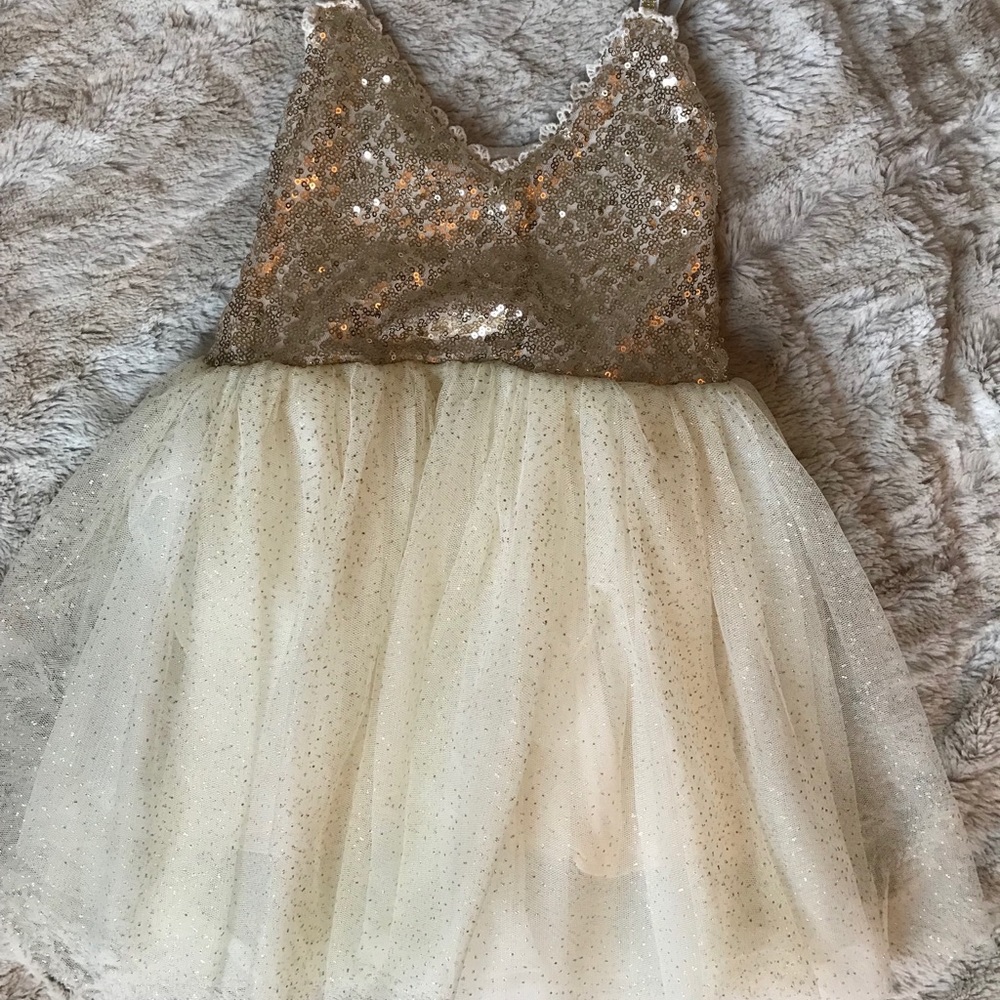 Girls gold sequin tulle dress